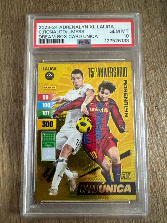 23-24 LIONEL MESSI / CHRISTIANO RONALDO PANINI ADRENALYN XL DREAM BOX UNICA PSA10